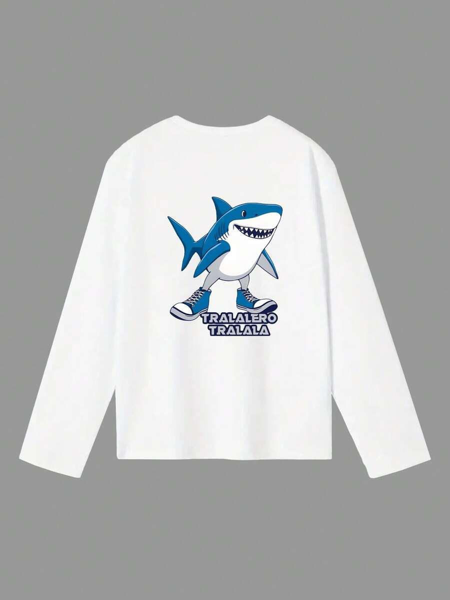 biała bluzka nadruk shark