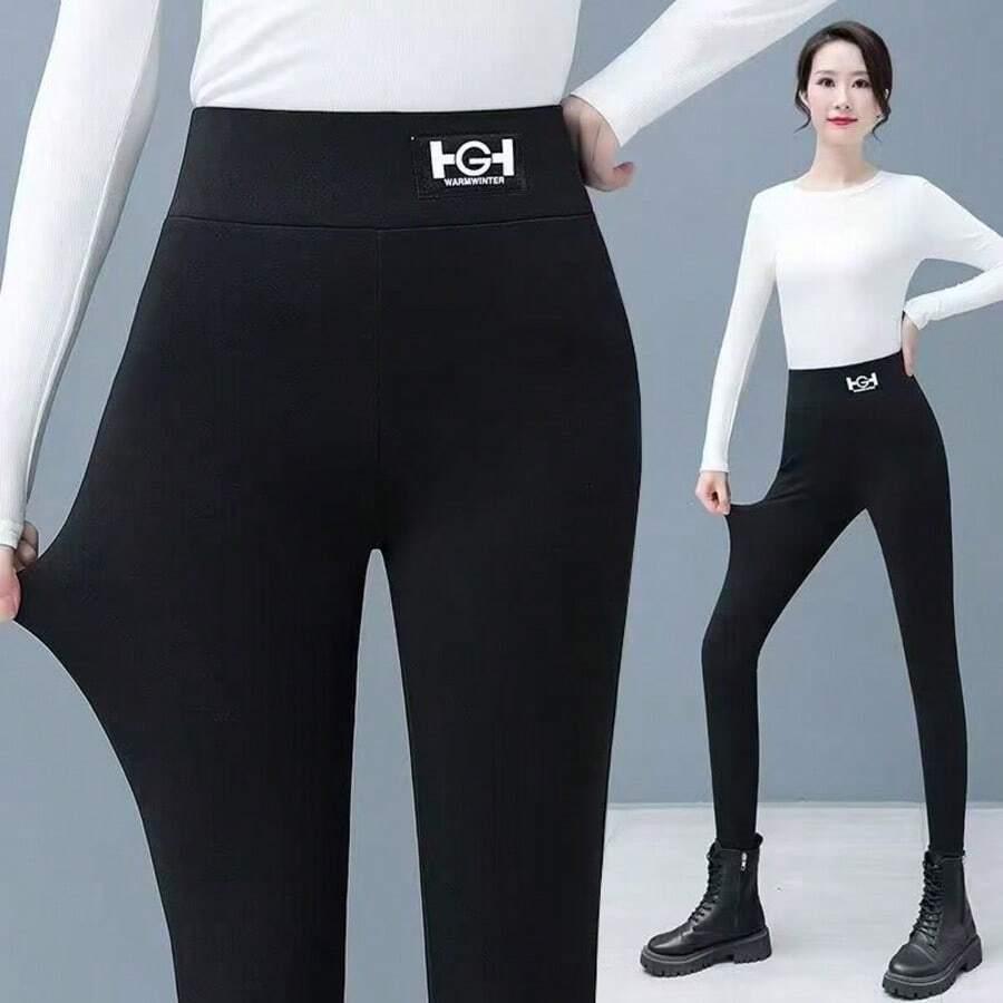 czarne ocieplane legginsy