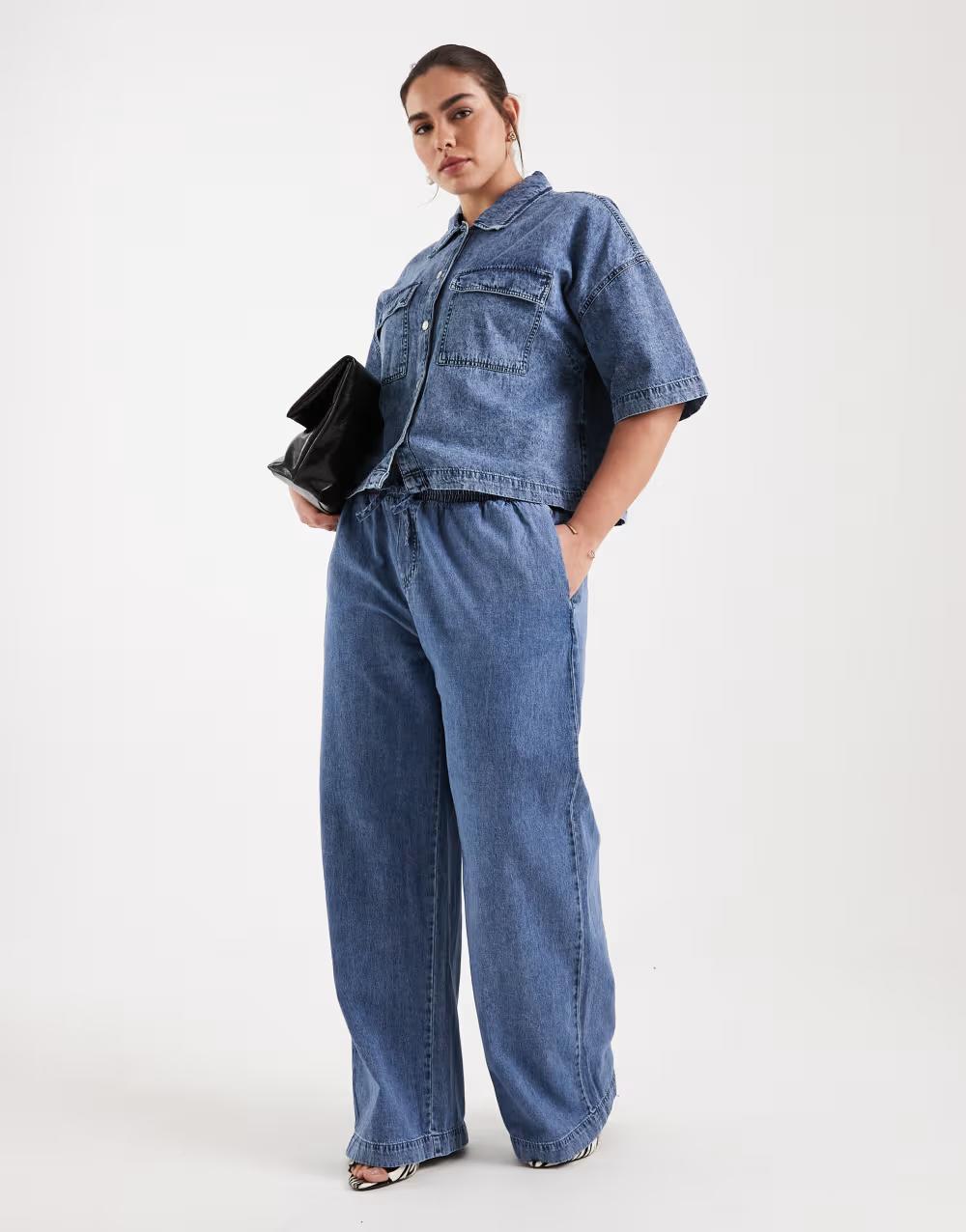 niebieskie spodnie jeans wiązanie