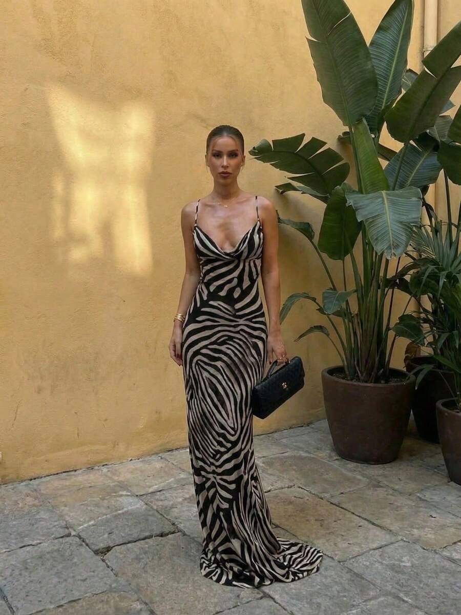 maxi sukienka lejący dekolt animal print