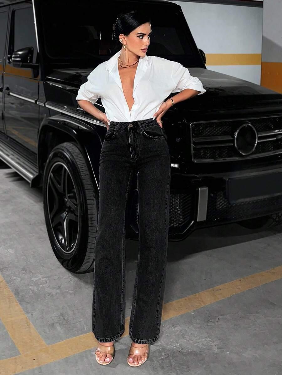 CZARNE SPODNIE JEANS