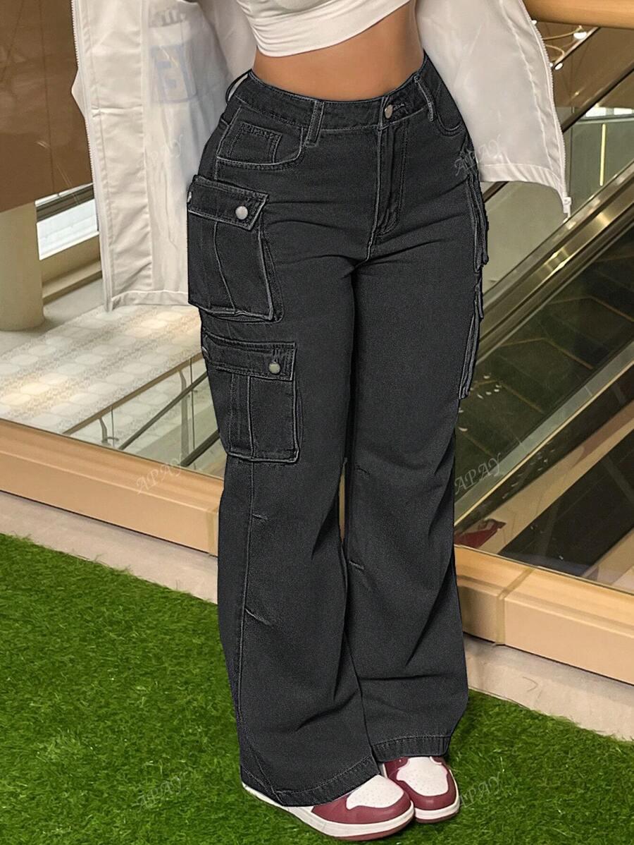 CZARNE SPODNIE JEANS KIESZENIE