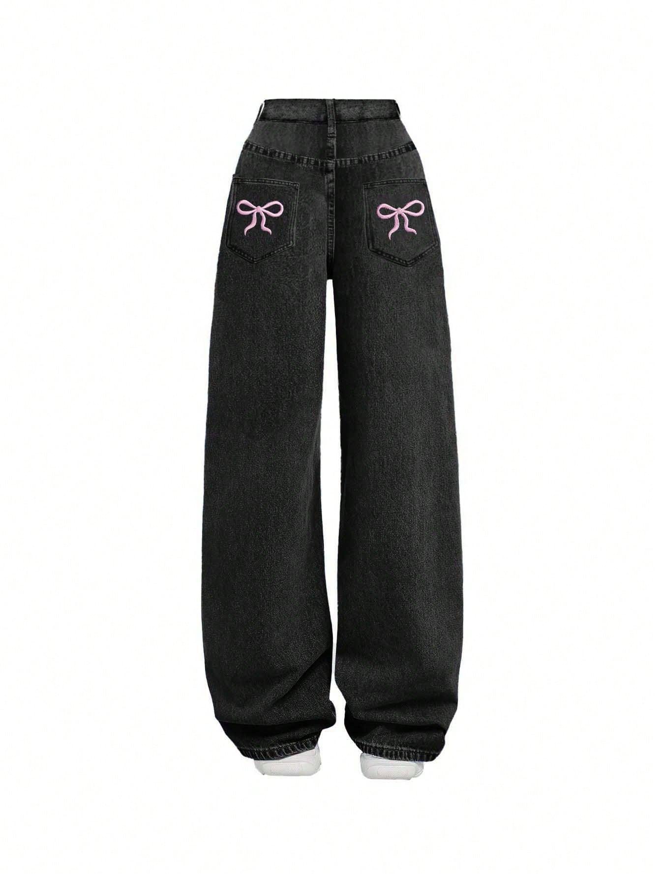 CZARNE SPODENKI JEANS HAFT