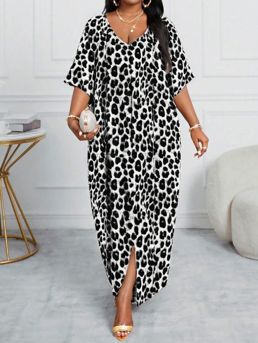 MAXI SUKIENKA V-NECK animal print