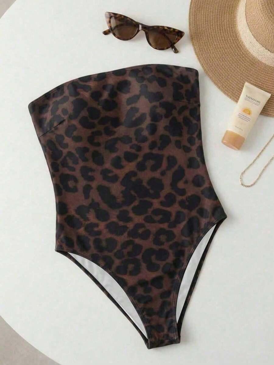 JEDNOCZĘŚCIOWY STRÓJ KĄPIELOWY animal print odkryte ramiona