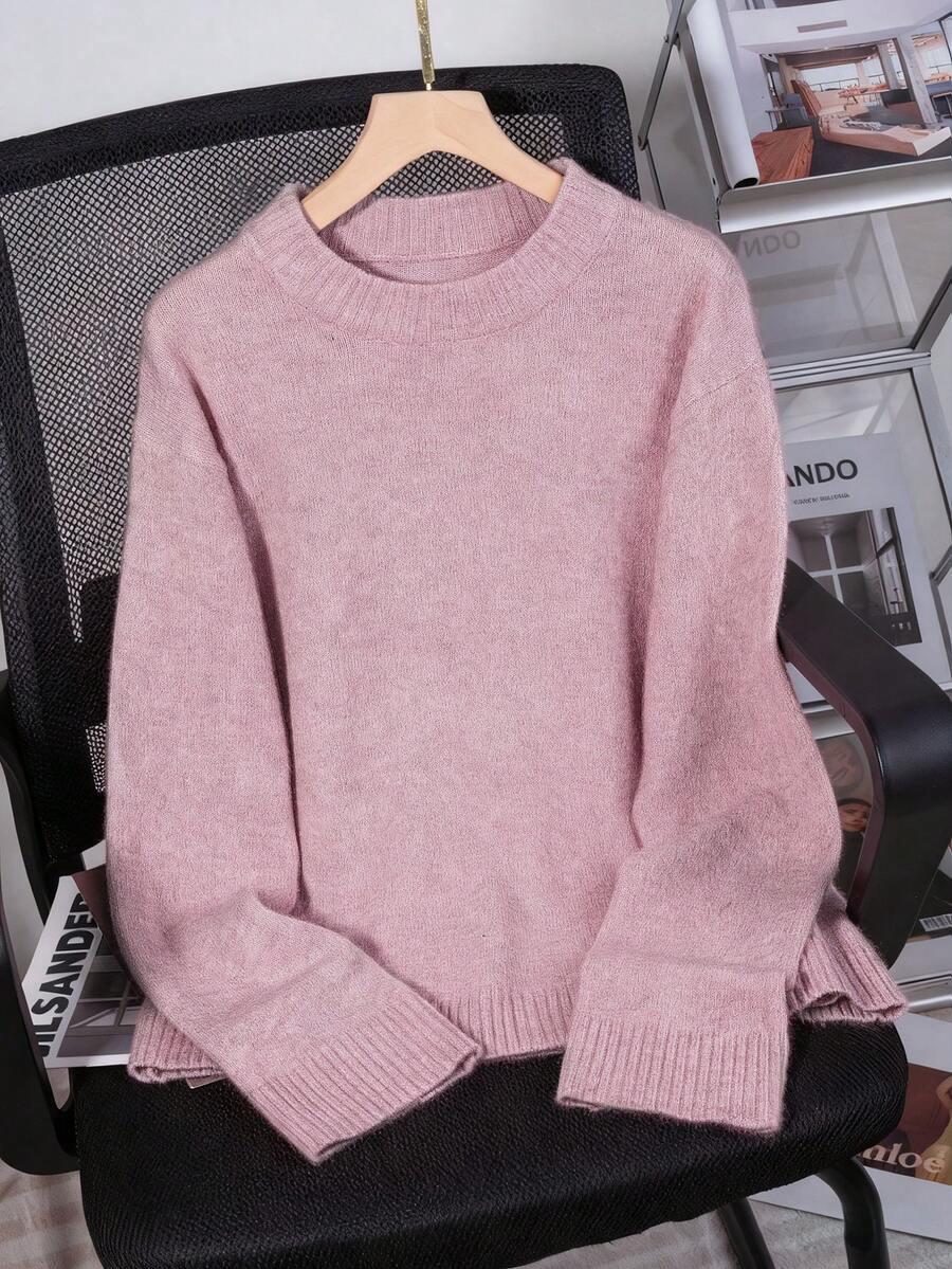 RÓŻOWY SWETER OKRĄGŁY DEKOLT 