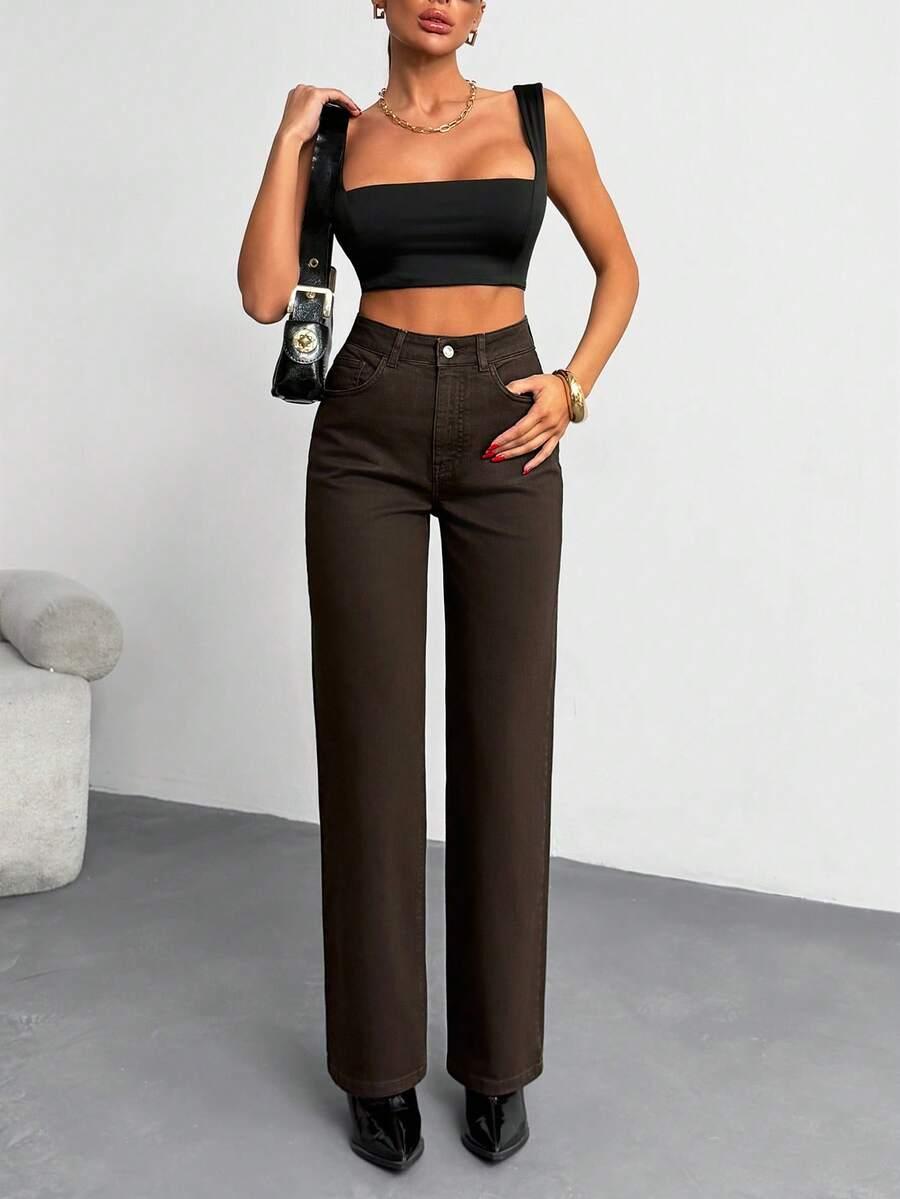 BRĄZOWE SPODNIE JEANS 