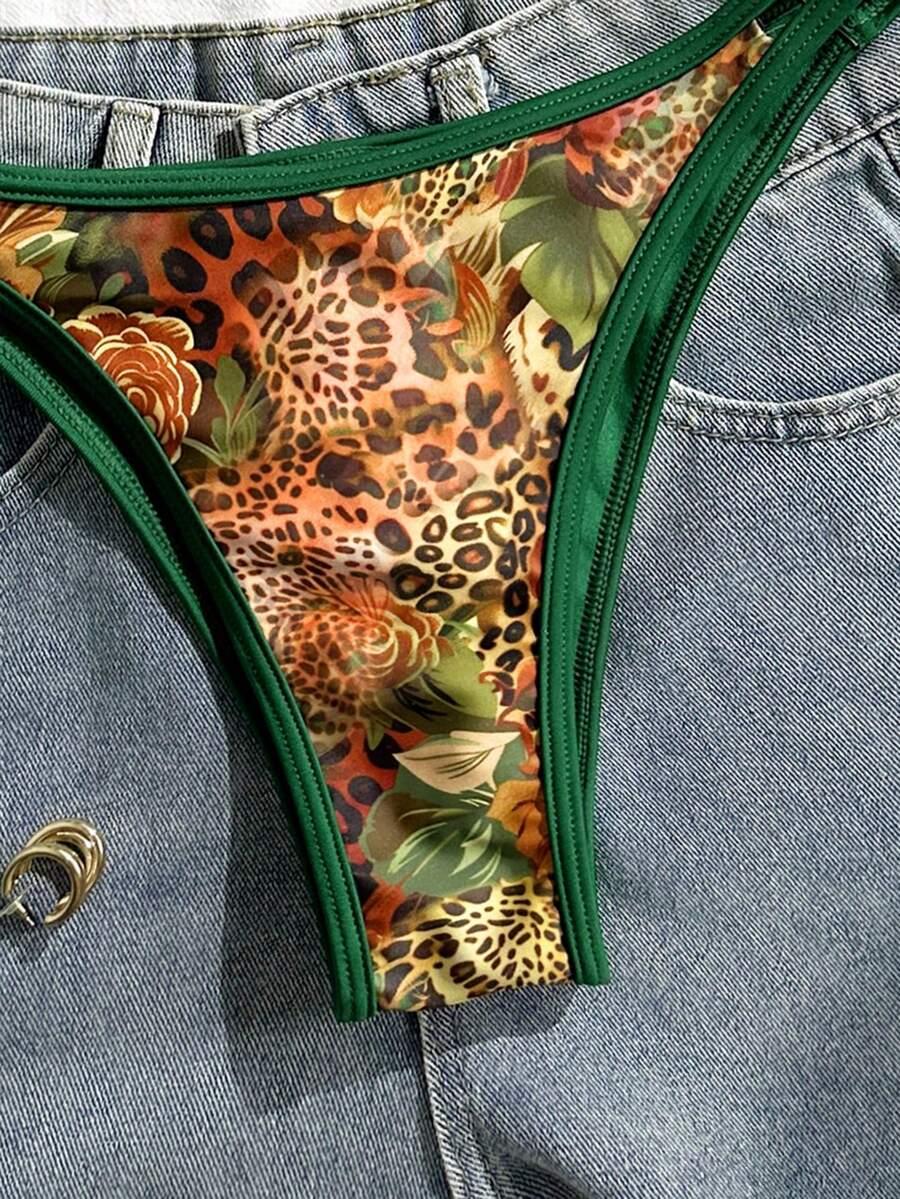 DWUCZĘŚCIOWY STRÓJ KĄPIELOWY ANIMAL PRINT kontrast