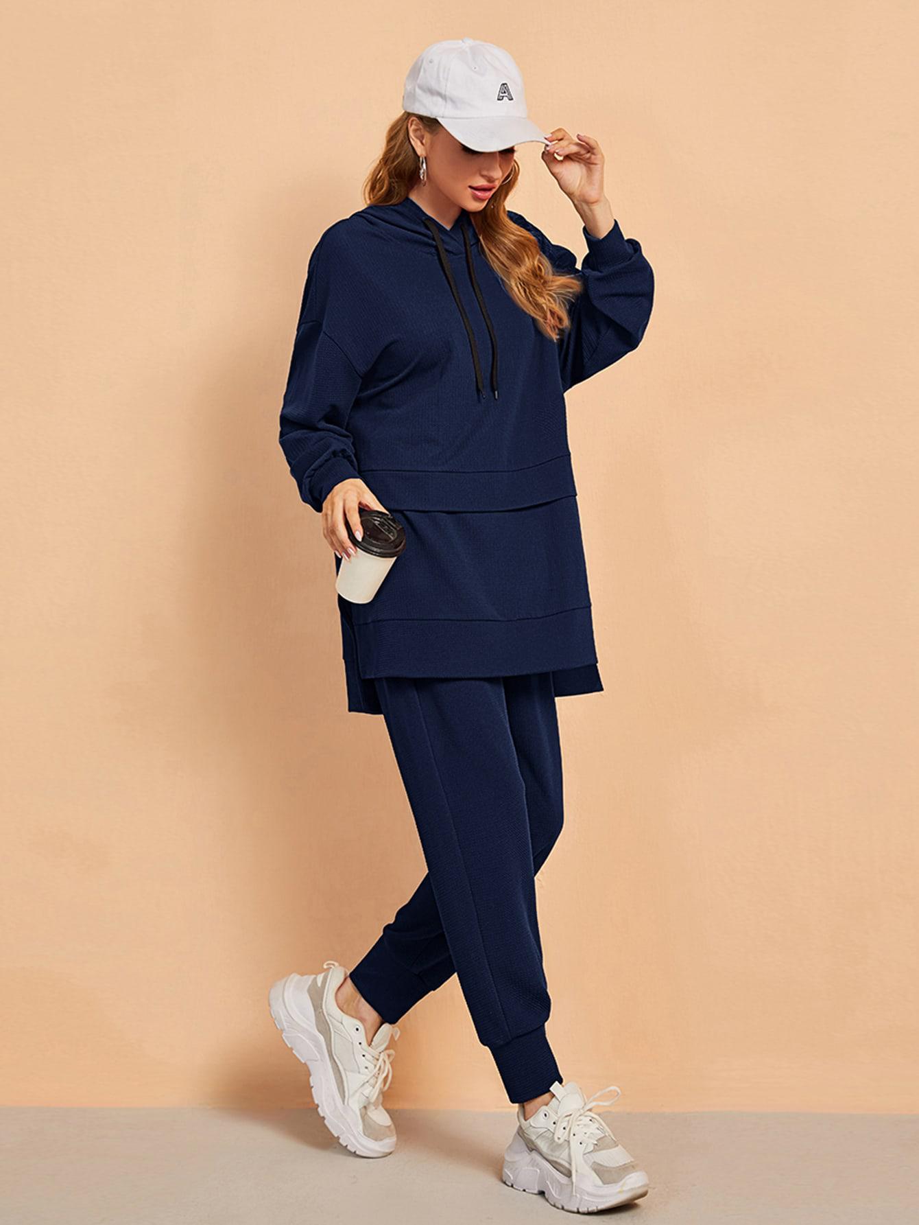 GRANATOWY KOMPLET DRESOWY BLUZA SPODNIE 