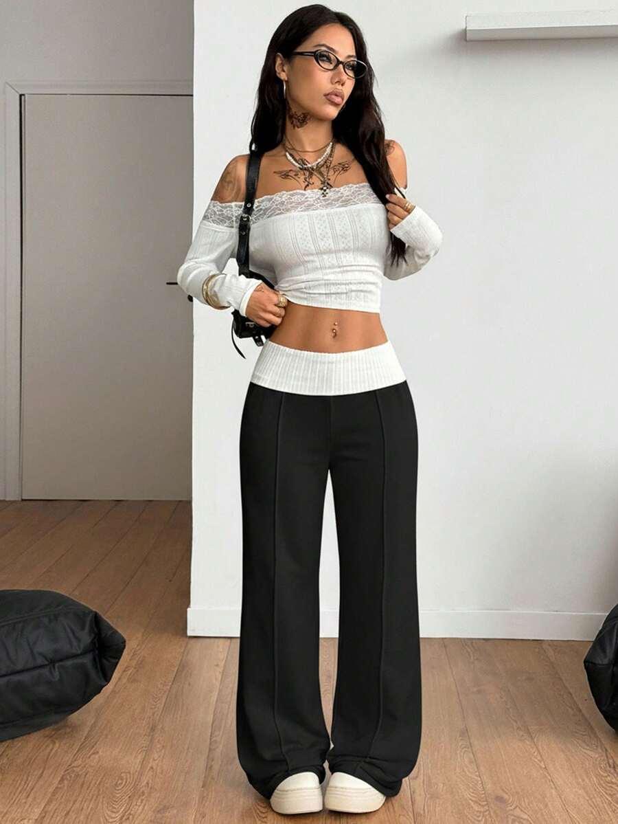 czarne spodnie casual kontrast 