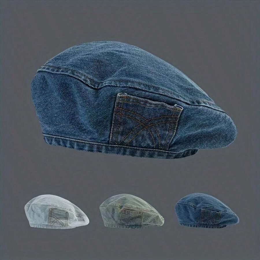 czapka beret jeans