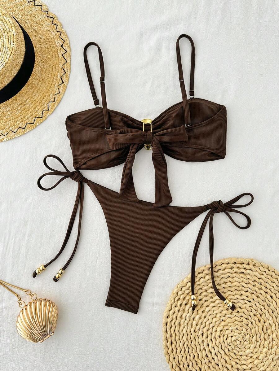 brązowy komplet bikini zdobienie