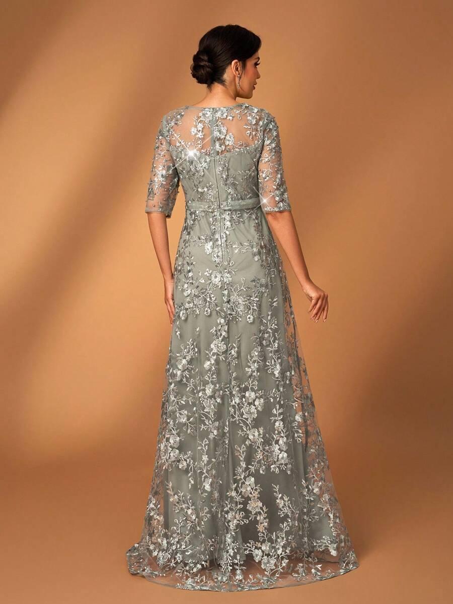 MAXI SUKIENKA RĘKAW 3/4 ZDOBIENIE HAFT
