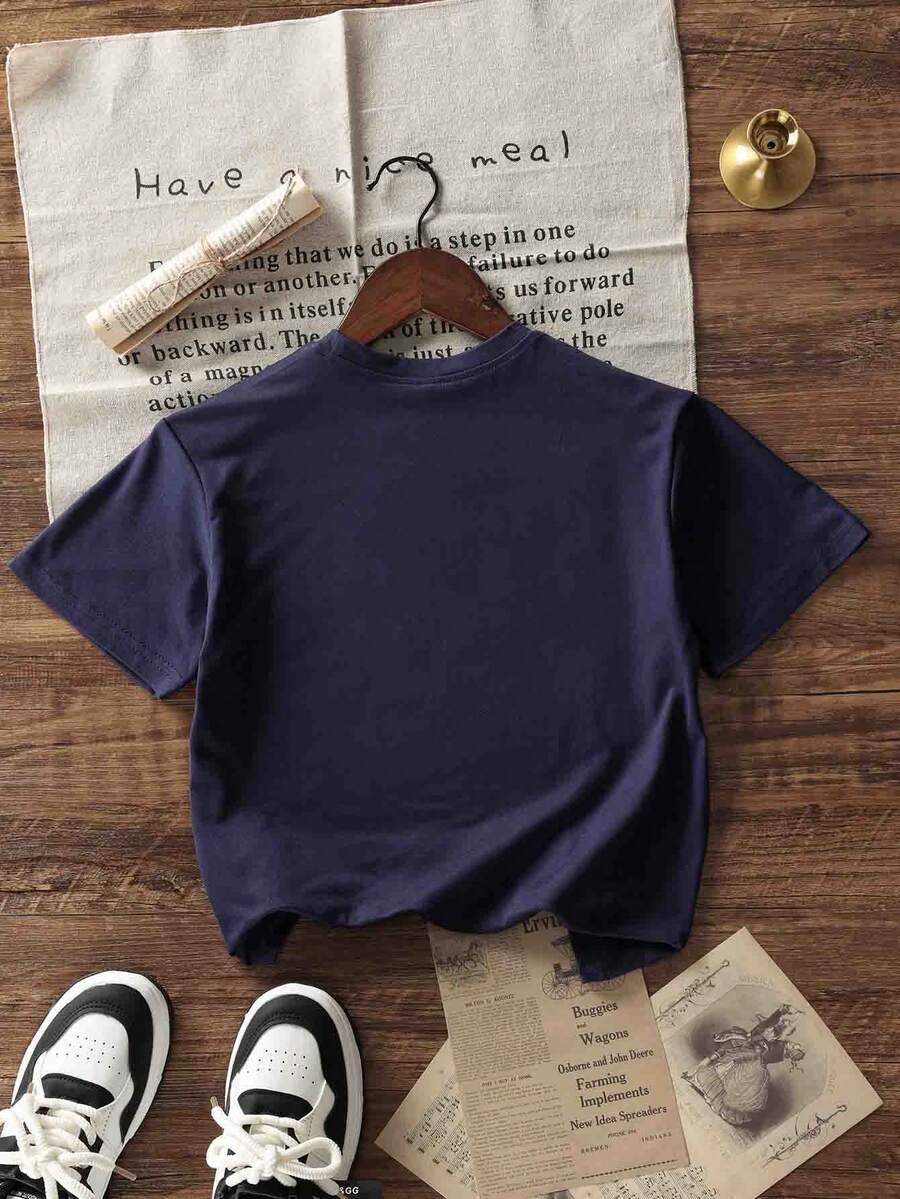 granatowy t-shirt okrągły dekolt