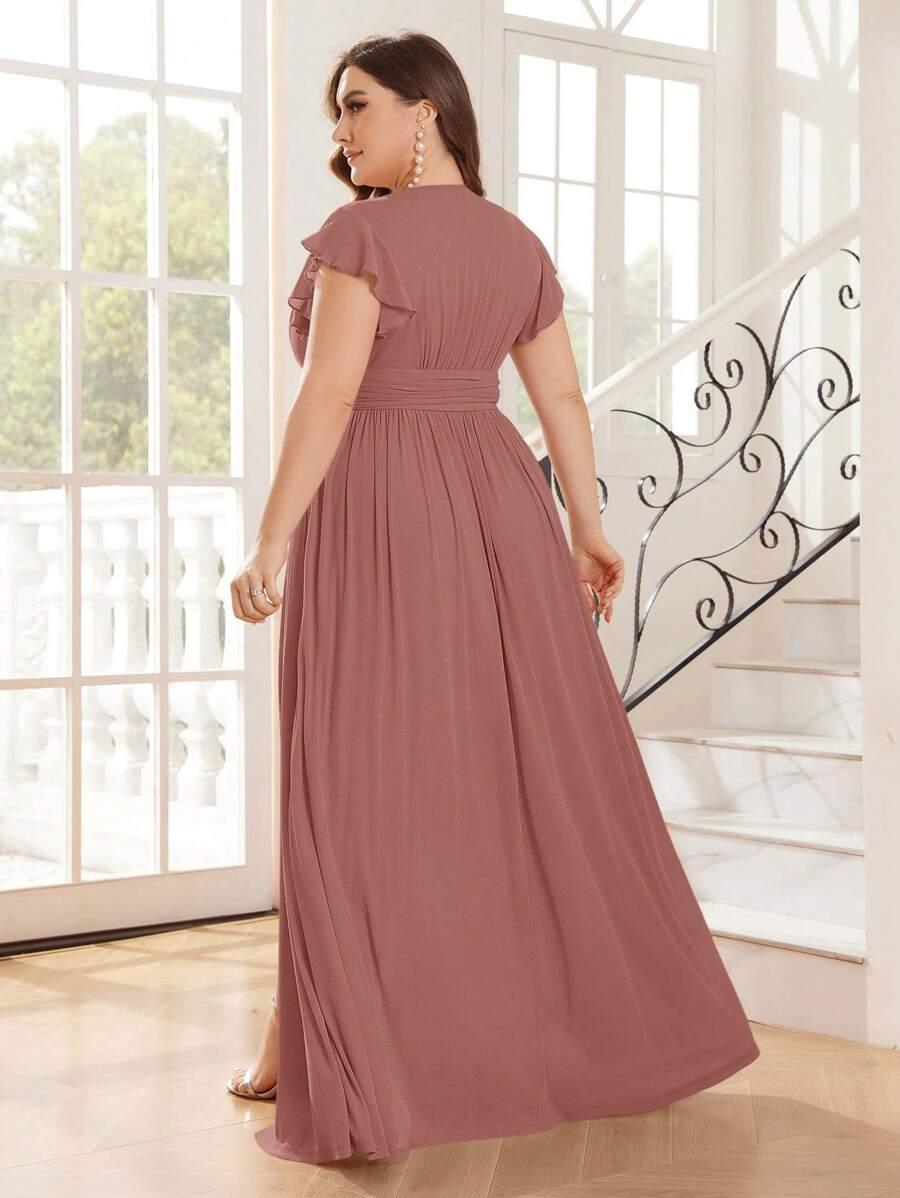 rozkloszowana maxi sukienka v neck rozcięcie 