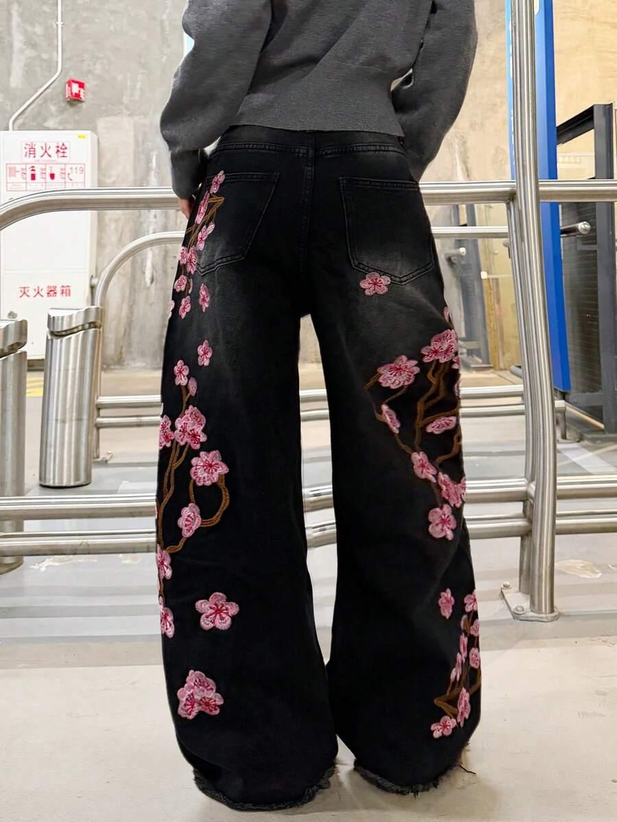 CZARNE SPODNIE JEANS HAFT
