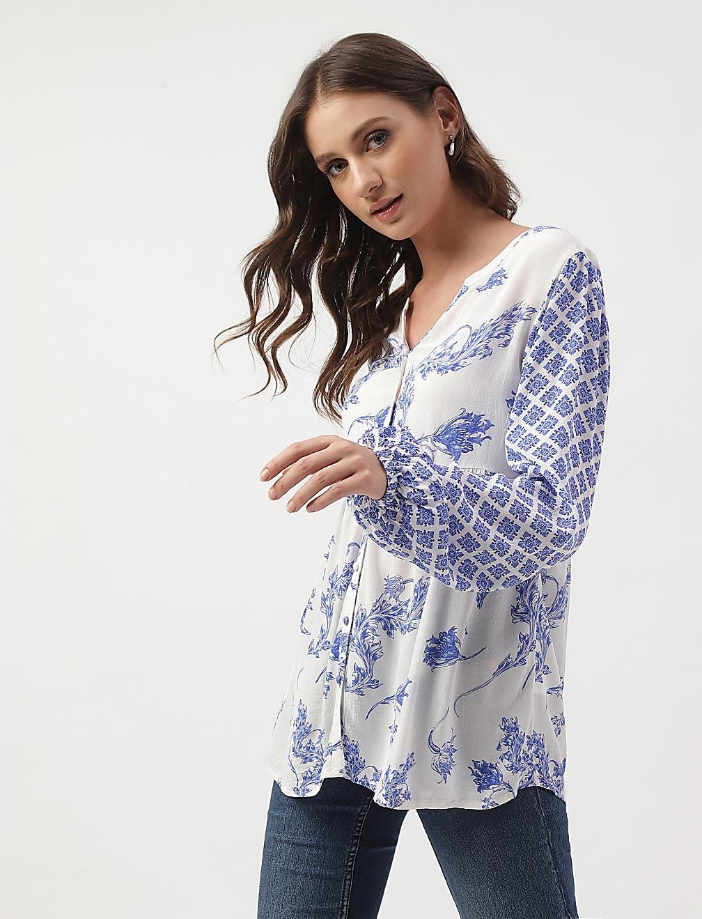 luźna bluzka guziki print T43-4547K-E4
