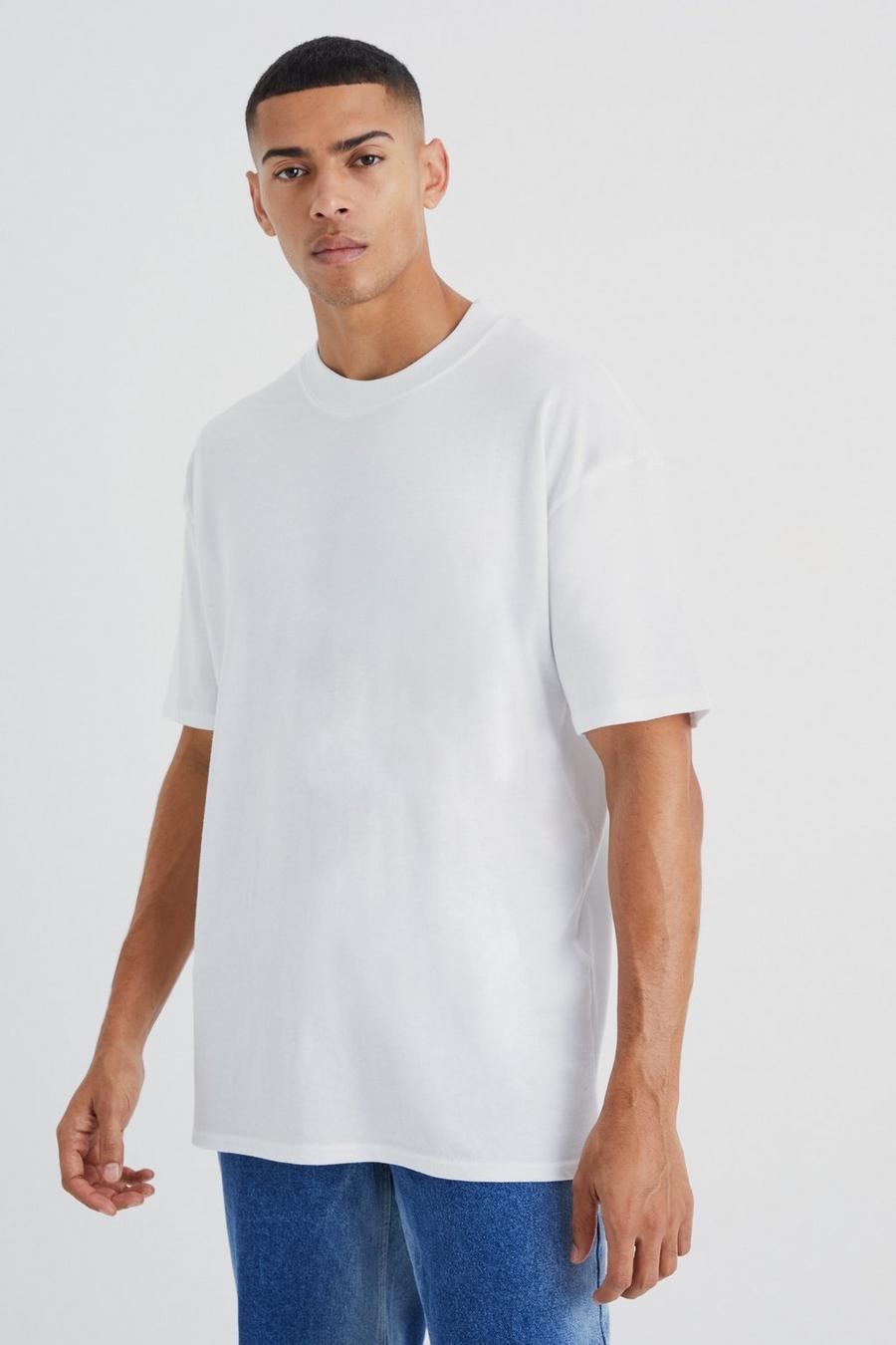 biały t-shirt oversize nadruk okrągły dekolt