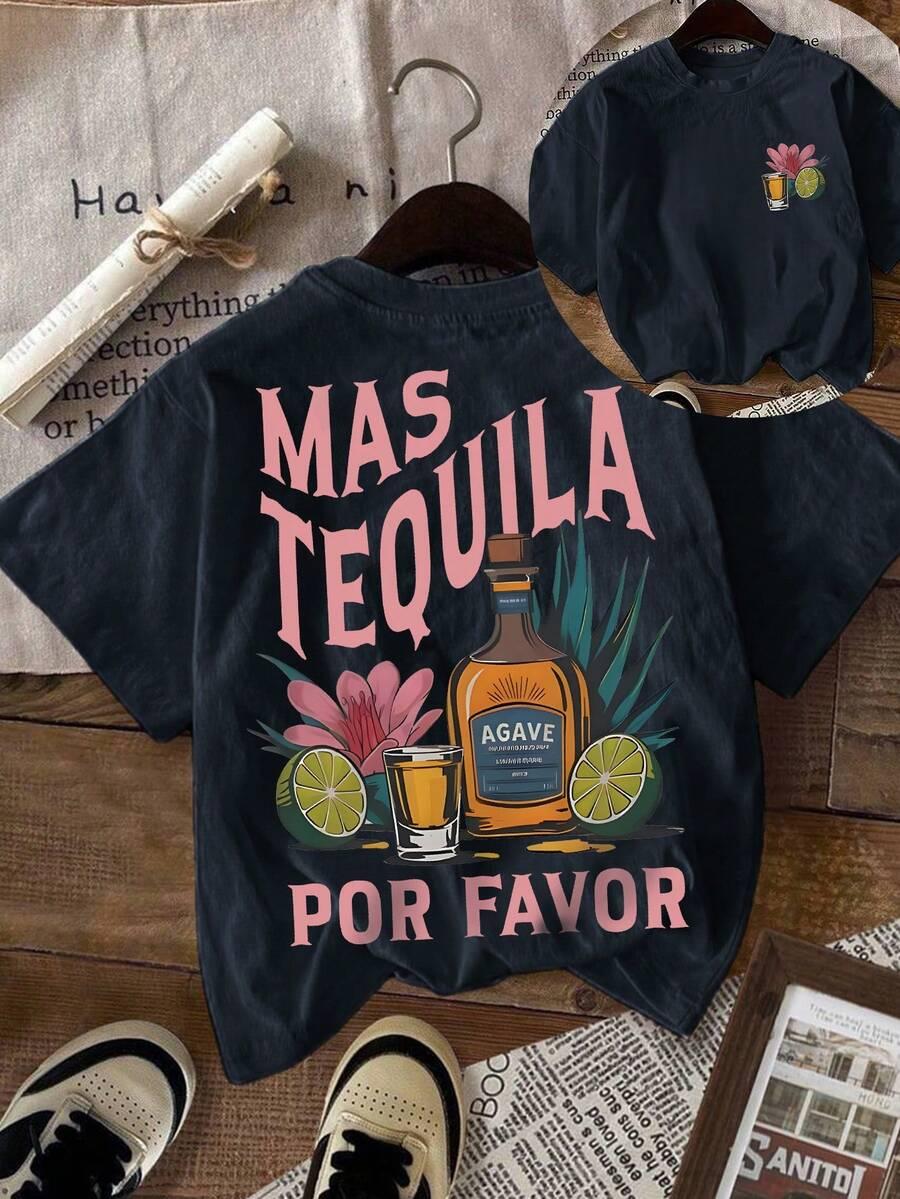 CZARNY T-SHIRT NADRUK Tequila 