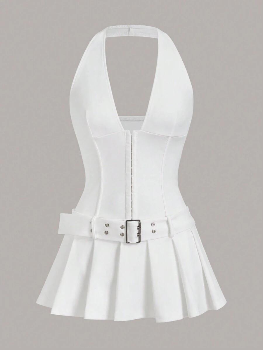 BIAŁA MINI SUKIENKA V-NECK