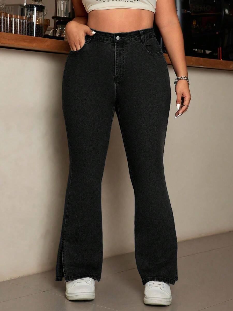 czarne spodnie jeans dzwony 
