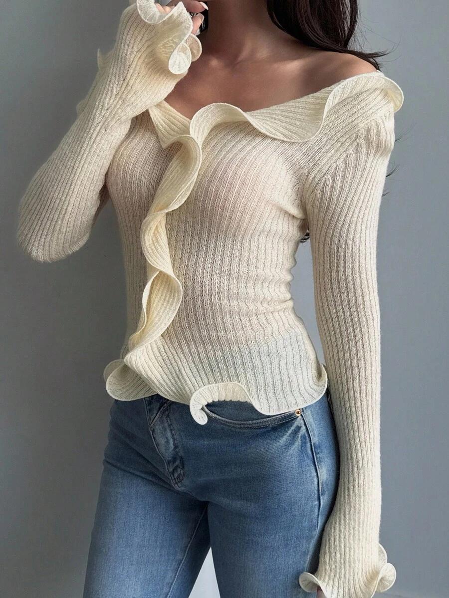 SWETER DAMSKI Z FALBANAMI 