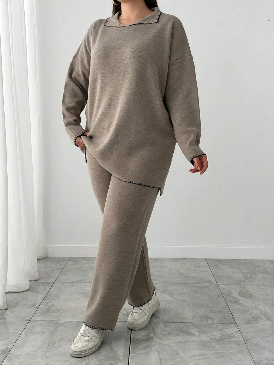 komplet sweter spodnie dzianina 