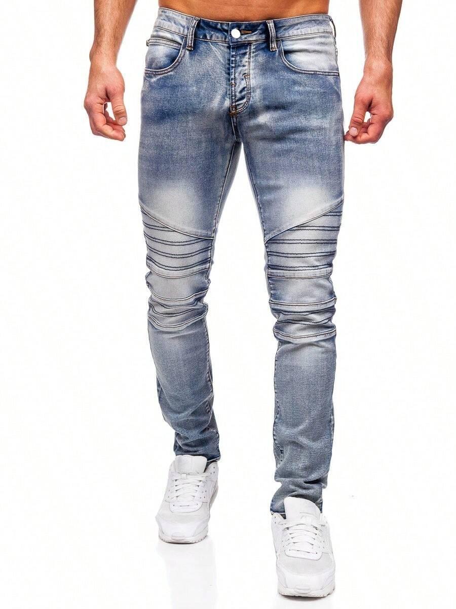 niebieskie zwężane spodnie jeansowe
