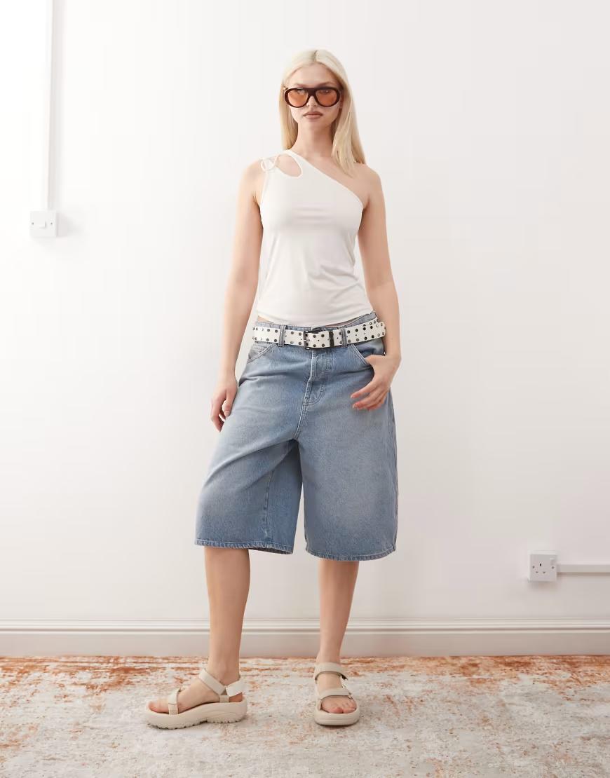 kremowy top asymetria