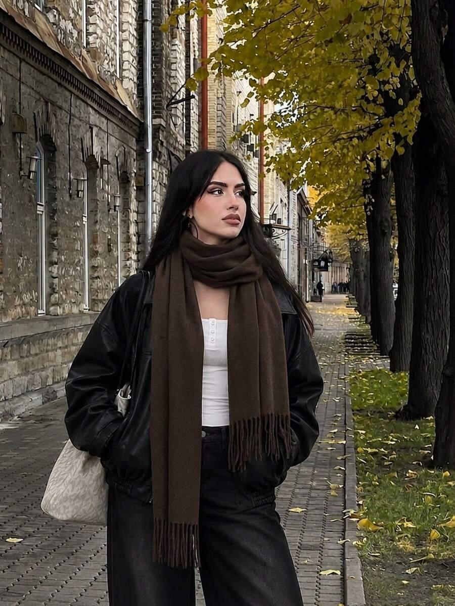 BRĄZOWY SZALIK FRĘDZLE
