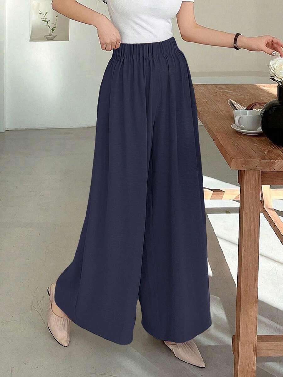 granatowe spodnie wide leg