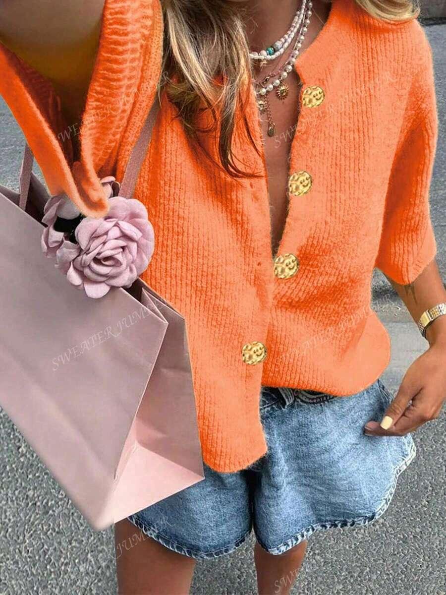 POMARAŃCZOWY DZIANINOWY SWETER GUZIKI