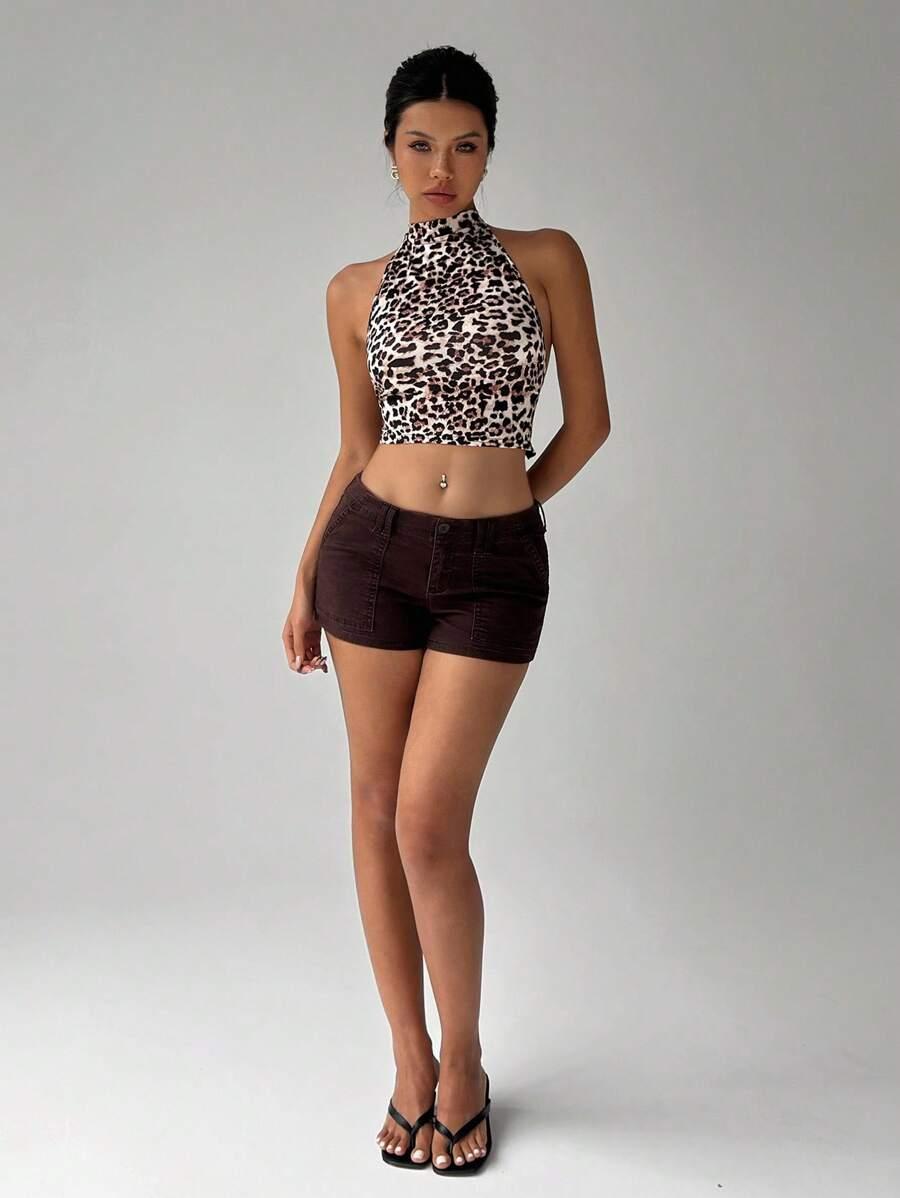 wiązany top animal print 