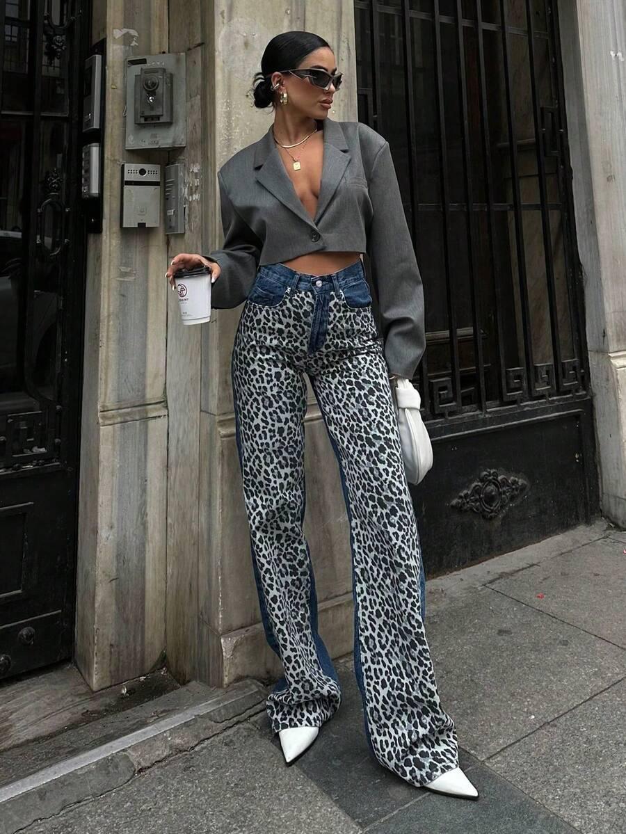 SPODNIE JEANS ANIMAL PRINT 