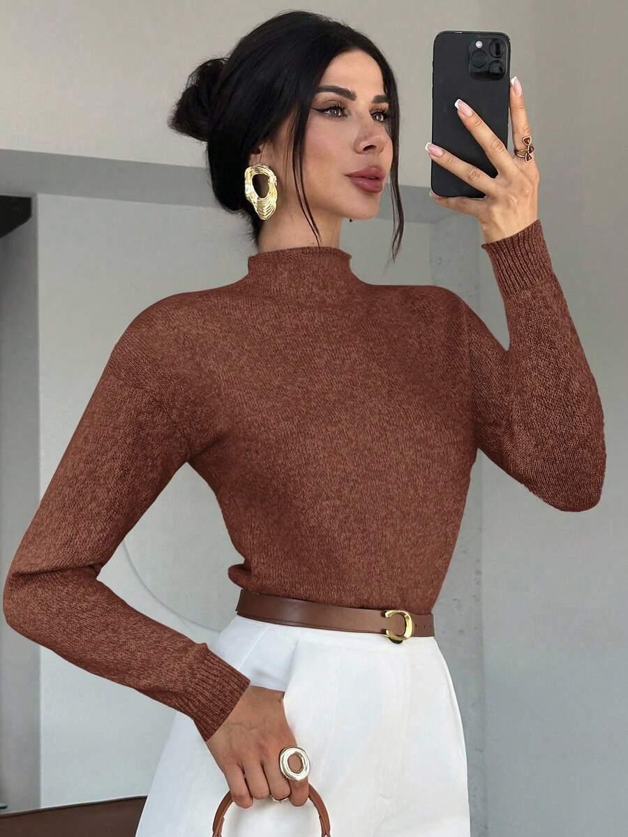 klasyczny brązowy sweter stójka