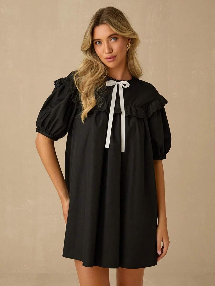czarna mini sukienka haft