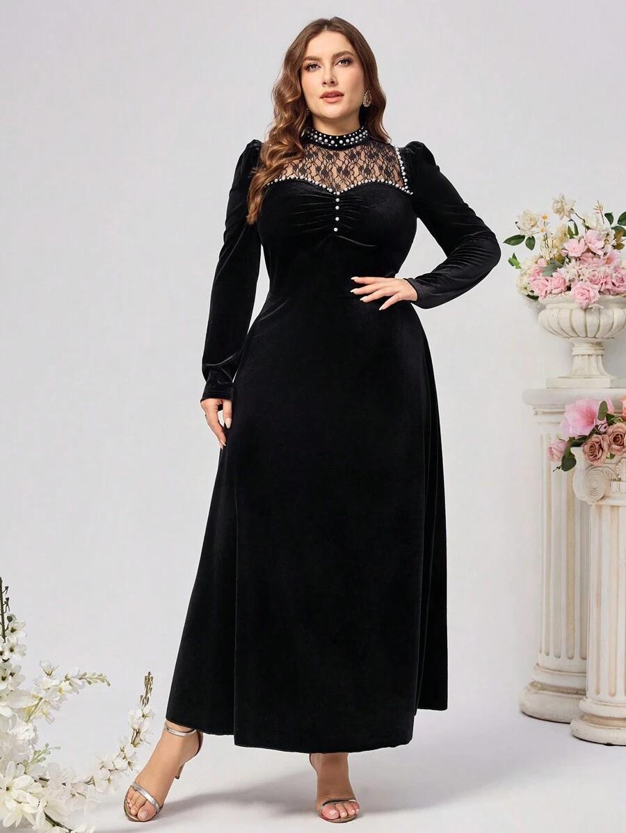 czarna welurowa maxi sukienka zdobienie 