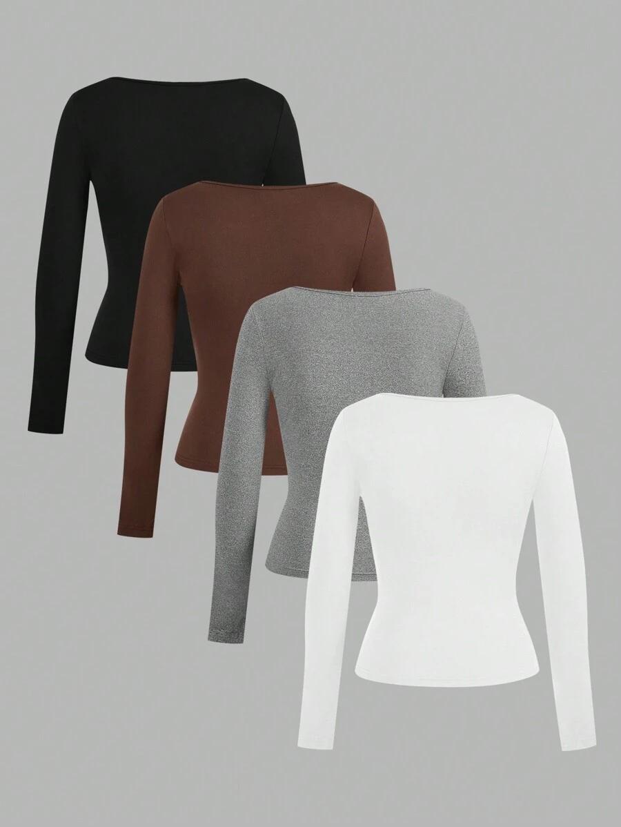 bluzka długi rękaw basic 4-pack