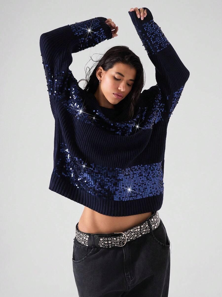 granatowy sweter cekiny