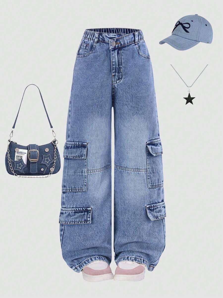 niebieskie spodnie jeans kieszenie 