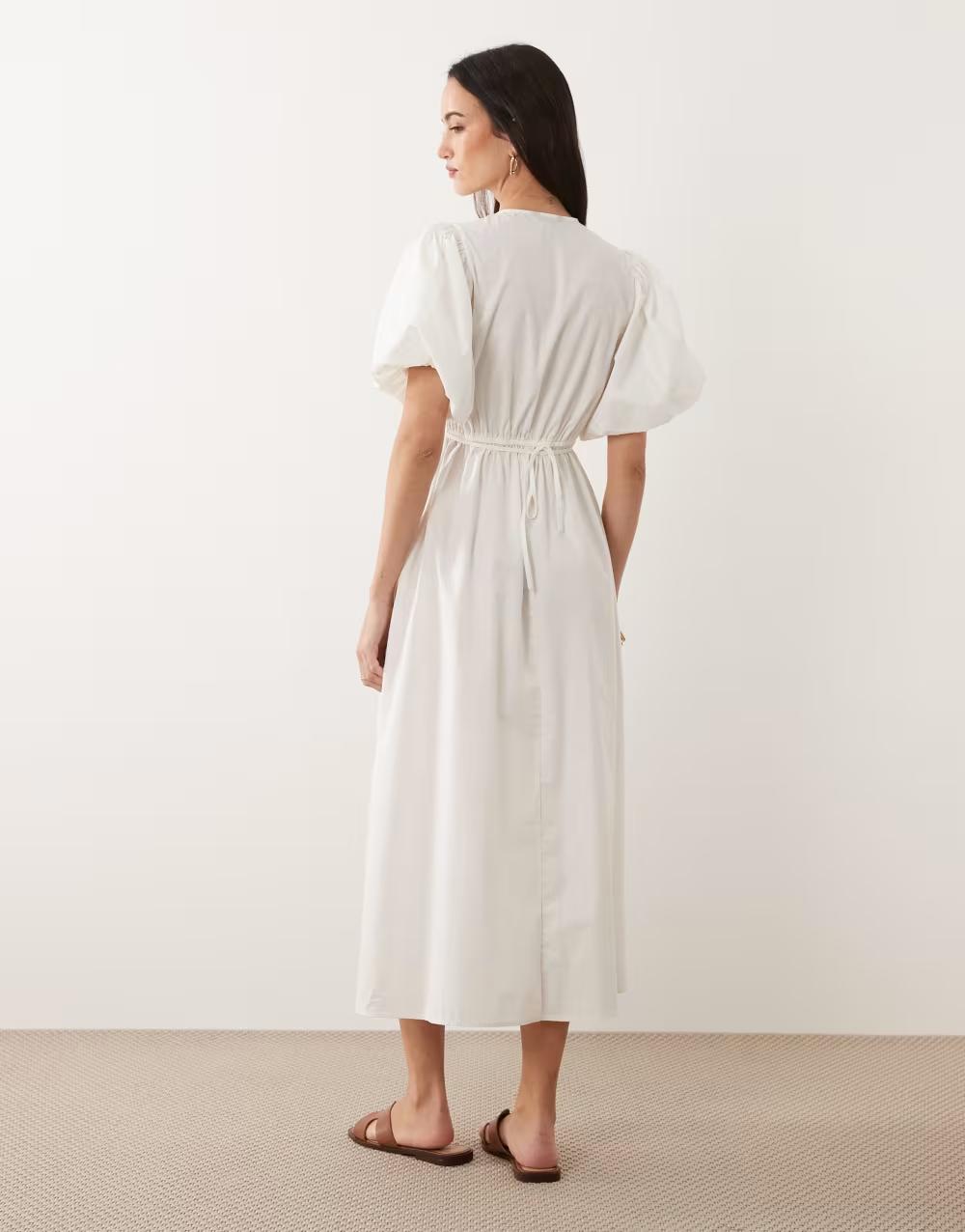 BIAŁA MIDI SUKIENKA V NECK
