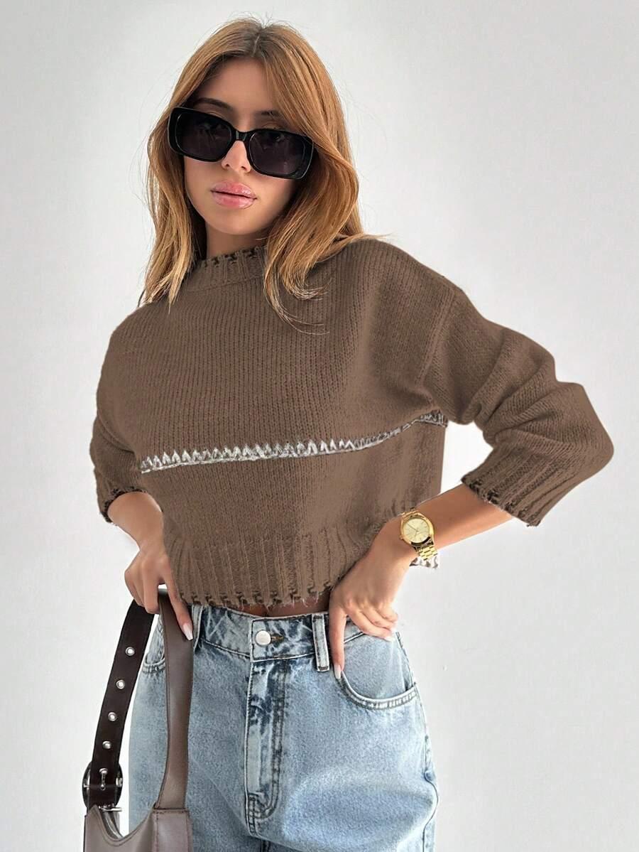 brązowy dzianinowy sweter 