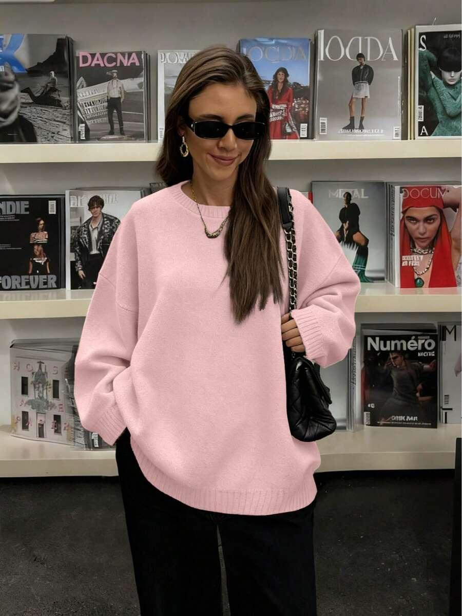RÓŻOWY SWETER OKRĄGŁY DEKOLT
