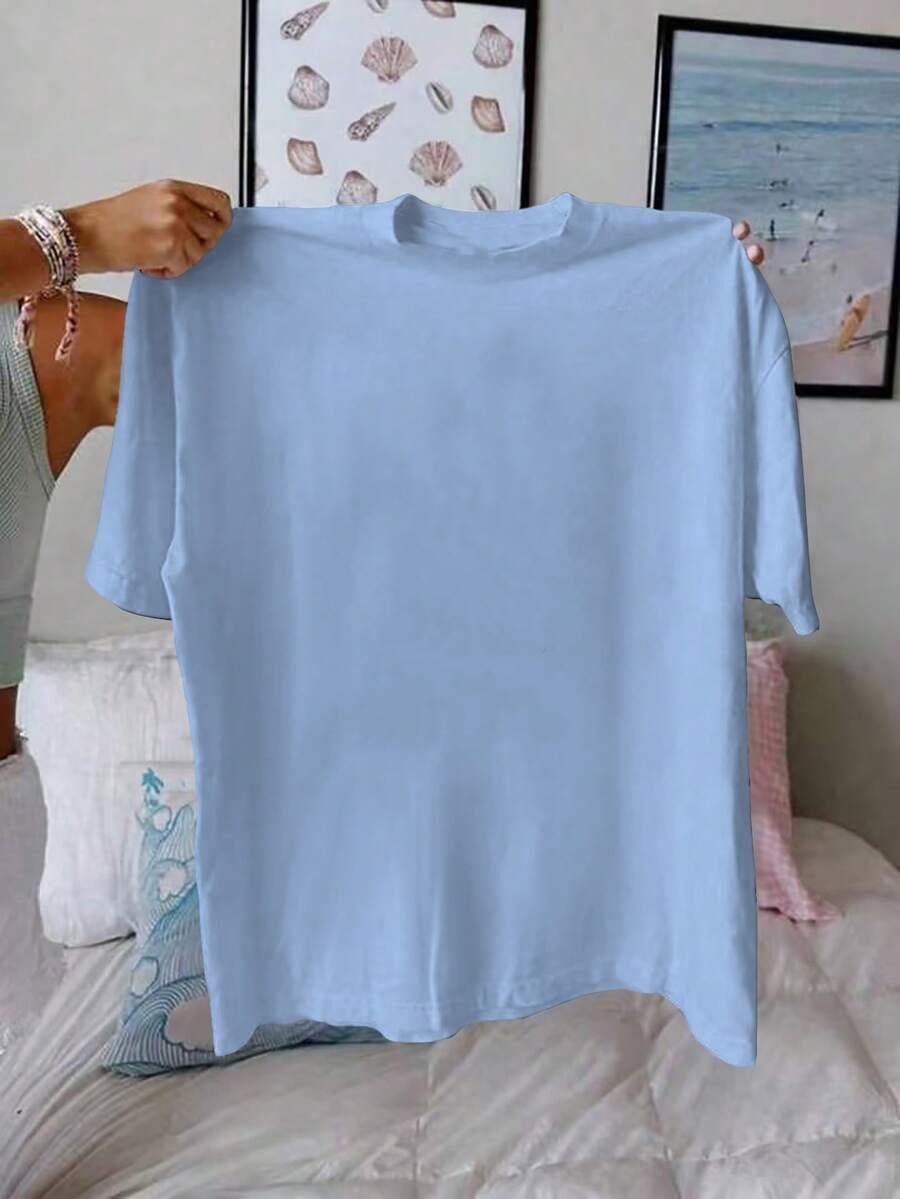 niebieski t-shirt nadruk