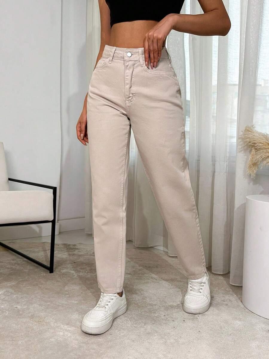 BEŻOWE SPODNIE JEANS