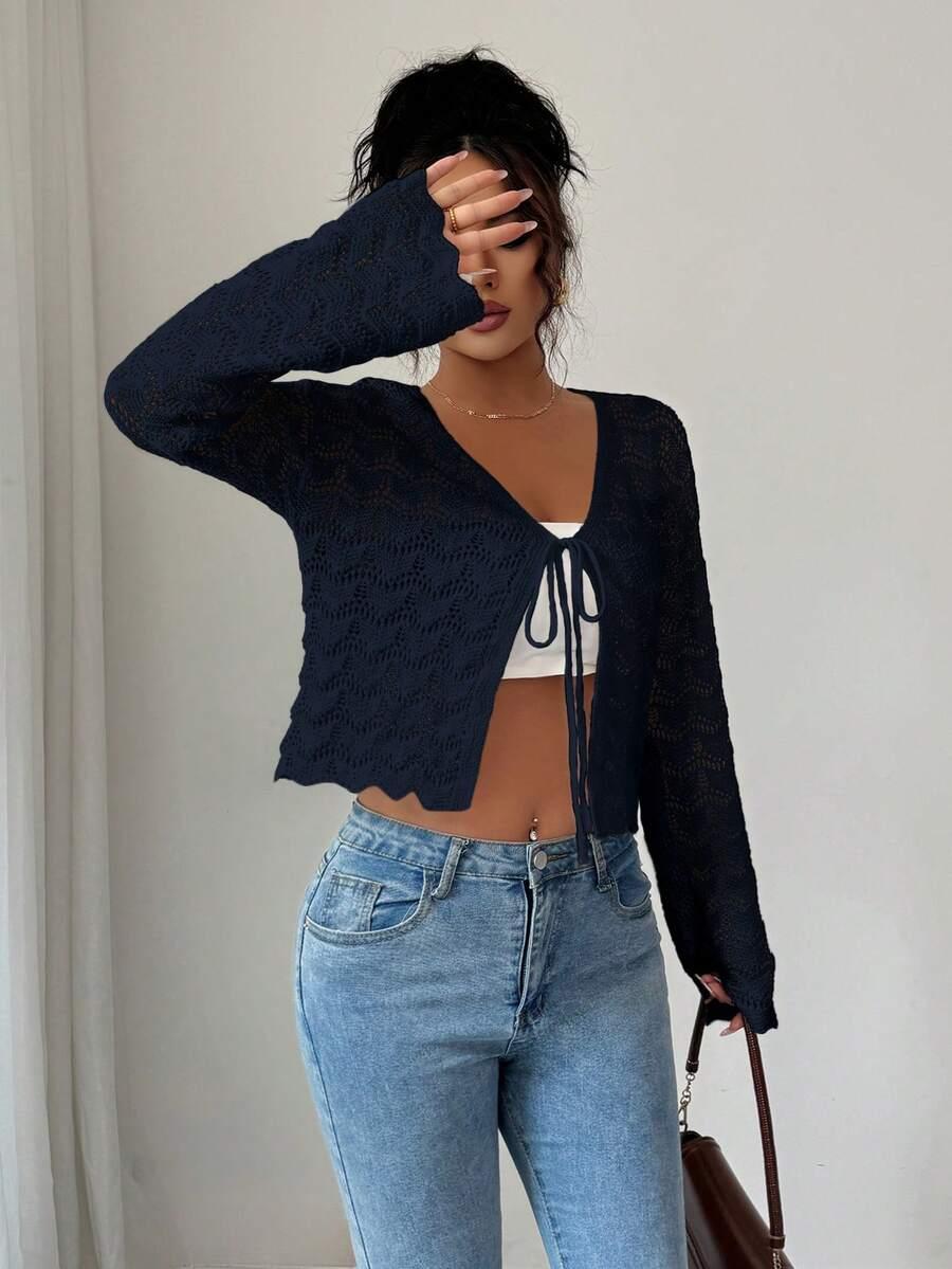 GRANATOWY SWETER WIĄZANIE 