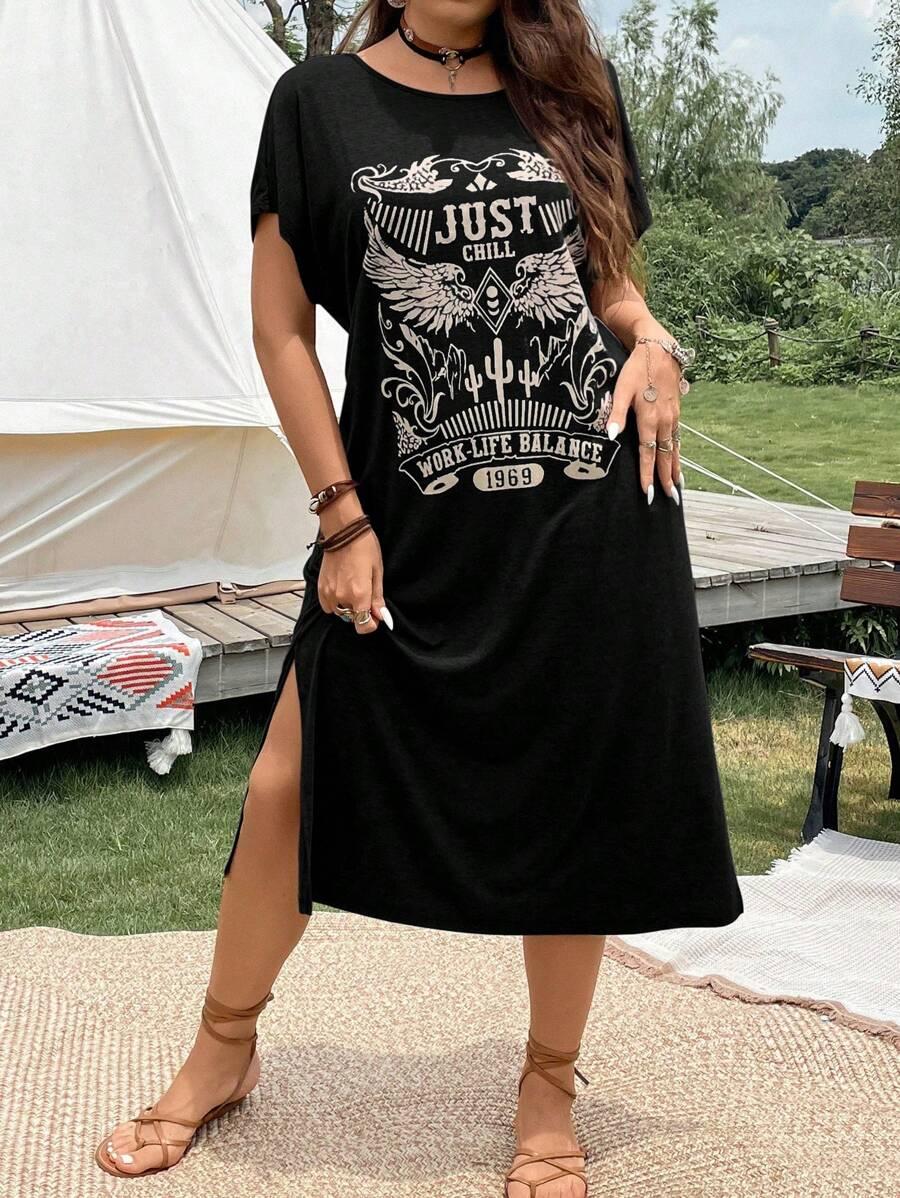 czarna midi sukienka print 