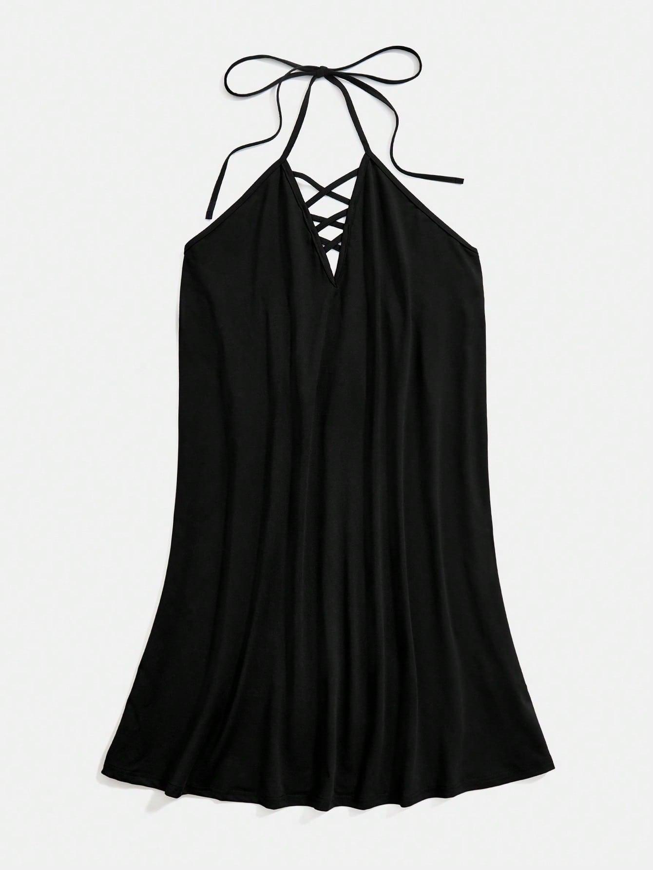 czarna plażowa mini sukienka wiązanie odkryte plecy