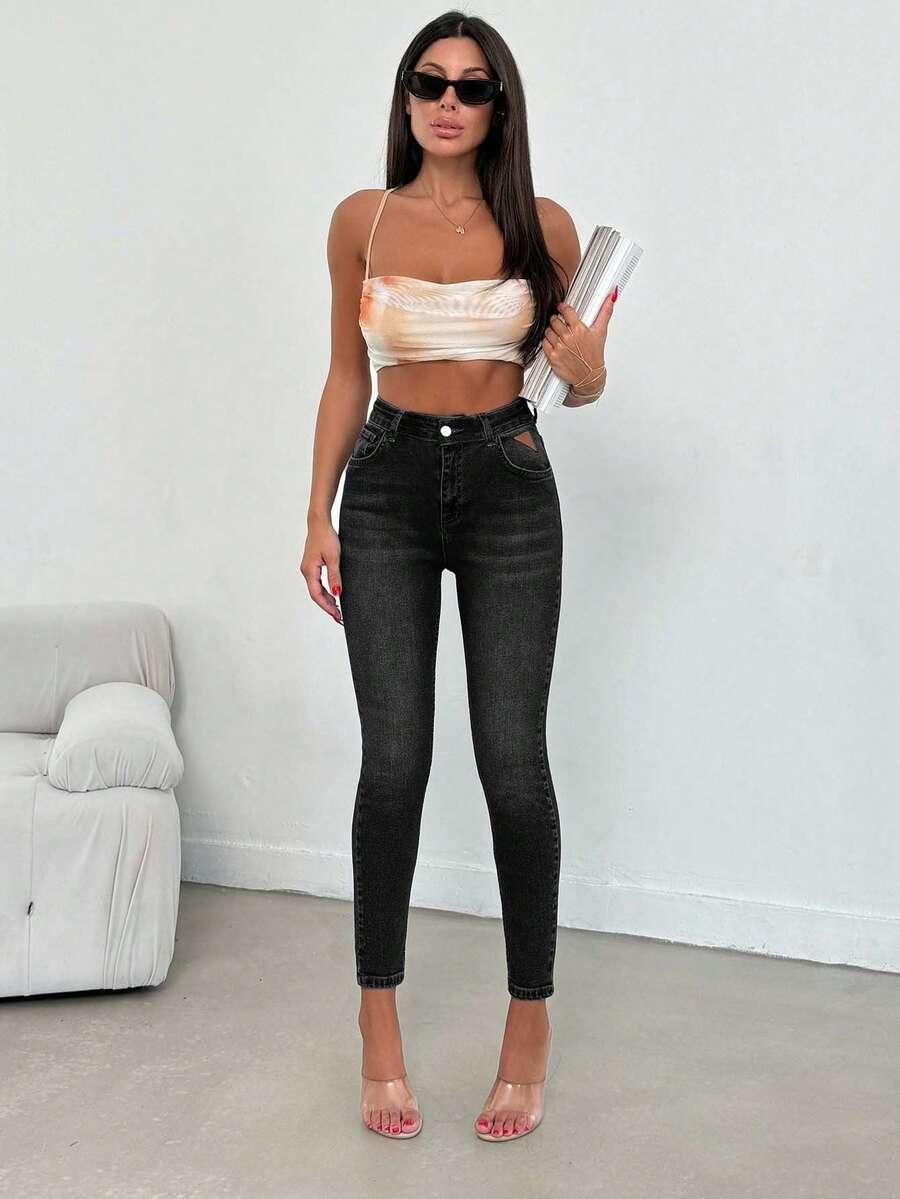CZARNE SPODNIE JEANS WYSOKI STAN 