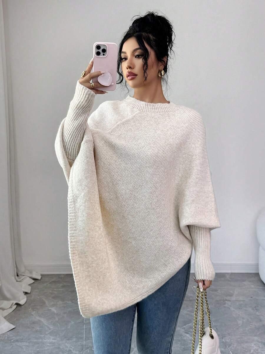 BEŻOWY SWETER OKRĄGŁY DEKOLT 